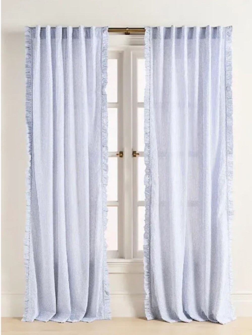 NWT  2 X Anthropologie Seersucker Blue Strip Cotton Curtains Size  50 x 84